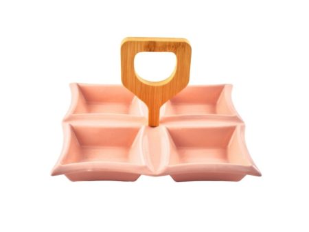 Ceramic Snack Tray with Wooden Handle Supply